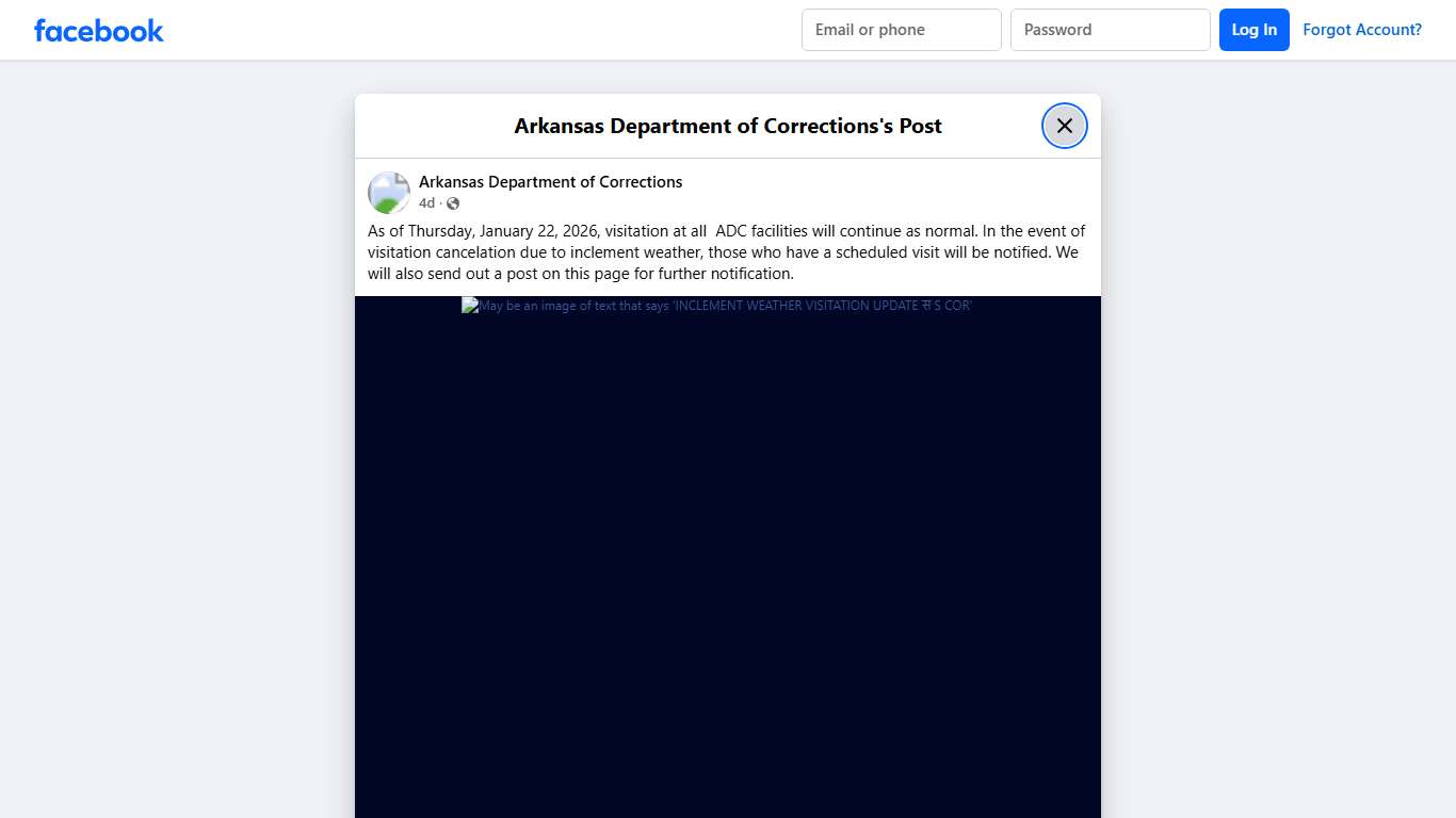 As of Thursday,... - Arkansas Department of Corrections Facebook